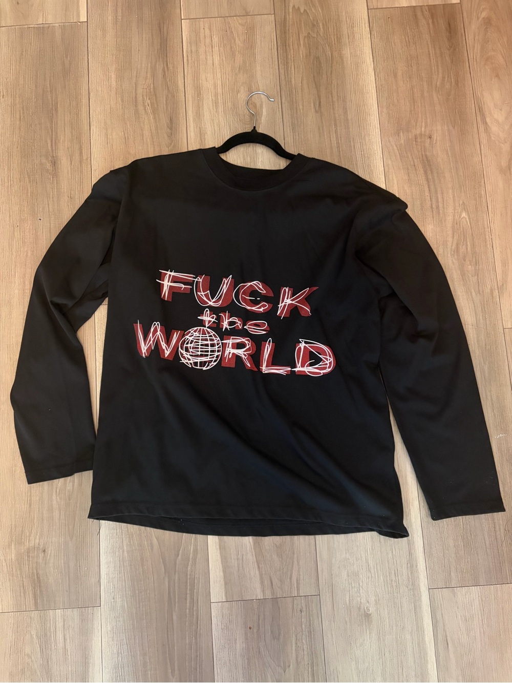 ALIVE - Black Graphic Long-Sleeve Men's Shirt - "F**k the World"